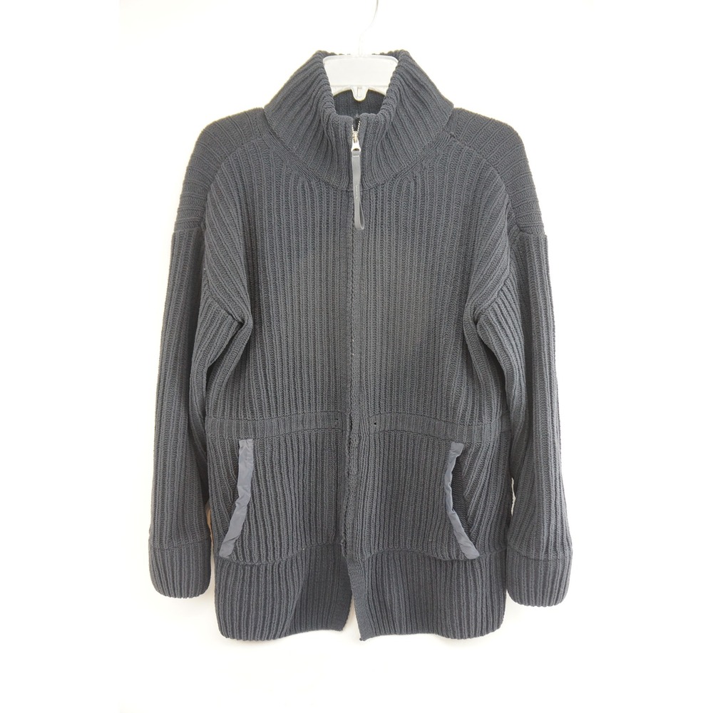FLX Full Zip Sweater Large Gray Ribbed Mock Neck Pockets Excellent
